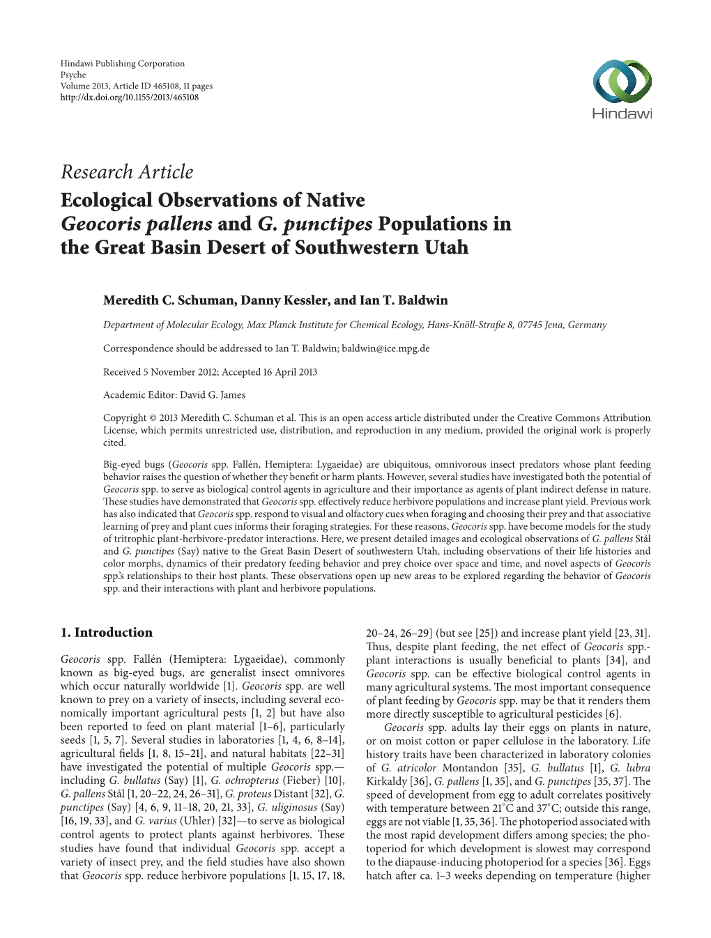 Research Article Ecological Observations of Native Geocoris Pallens and G