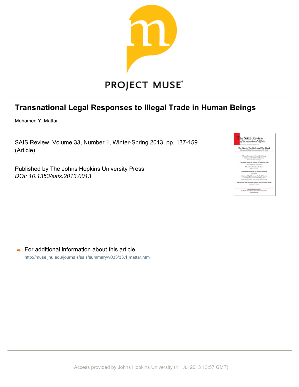 Transnational Legal Responses to Illegal Trade in Human Beings