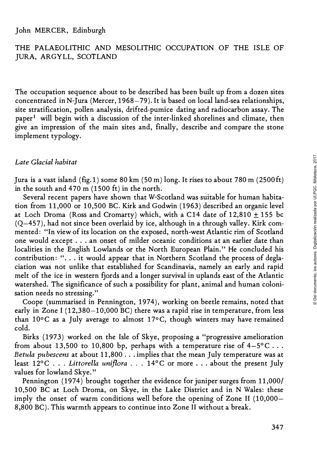 The Paleolithic and Mesolithic Occupation of the Isle of Jura, Argyll