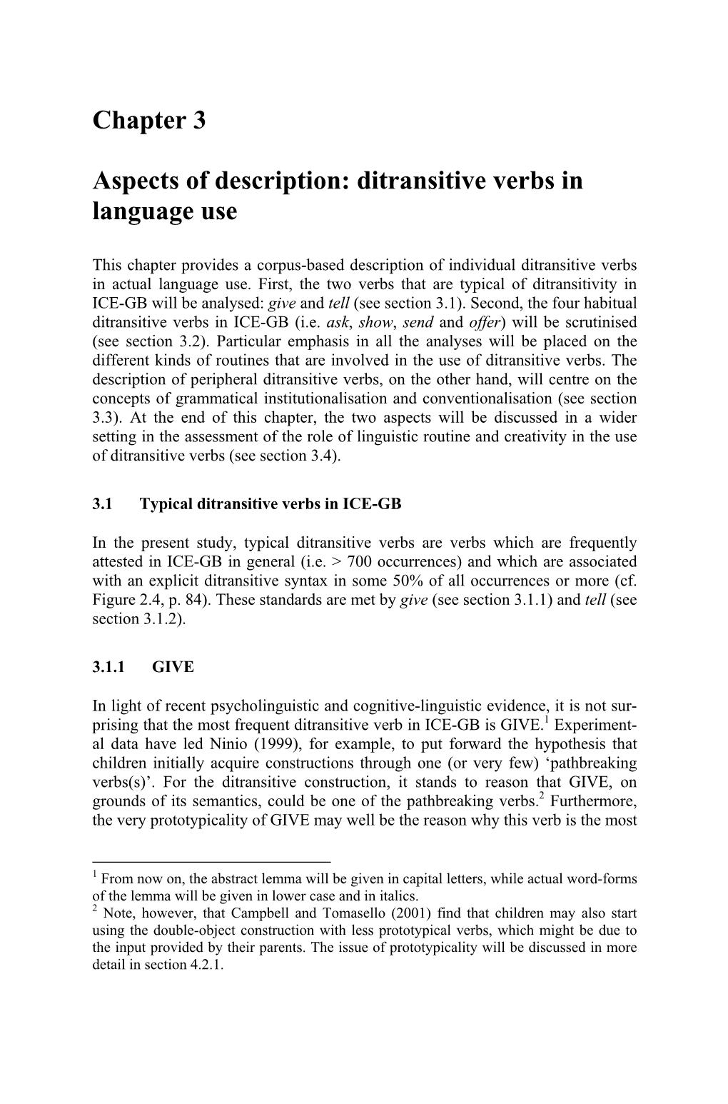 Ditransitive Verbs in Language Use