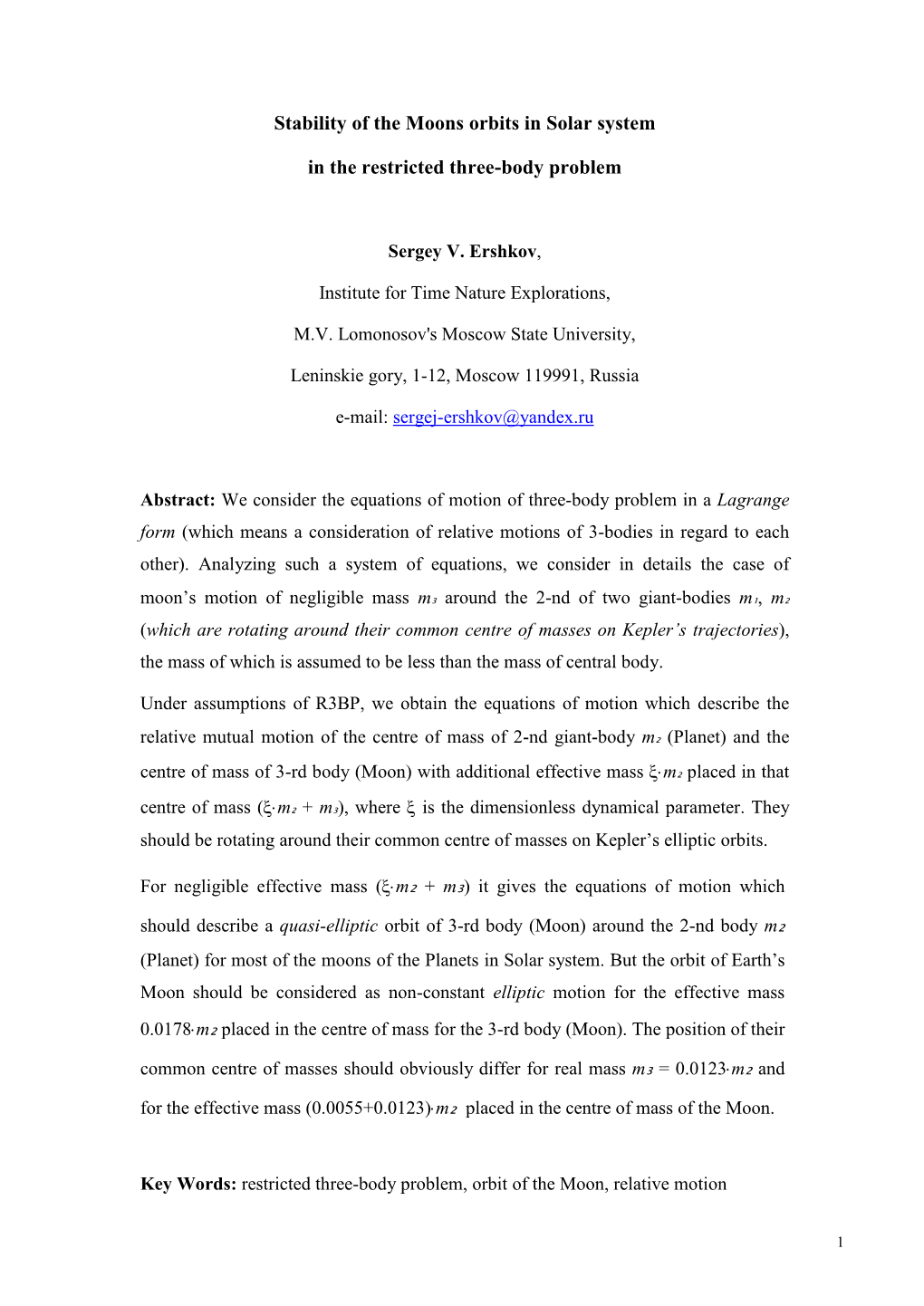 Stability of the Moons Orbits in Solar System in the Restricted Three-Body