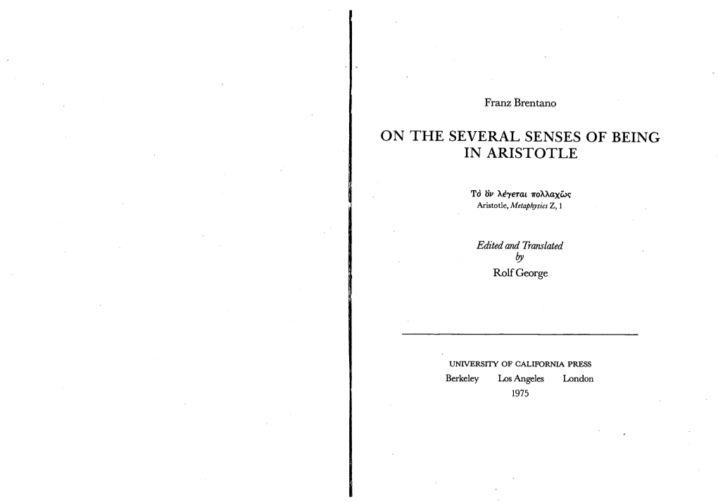 On the Several Senses of Being in Aristotle