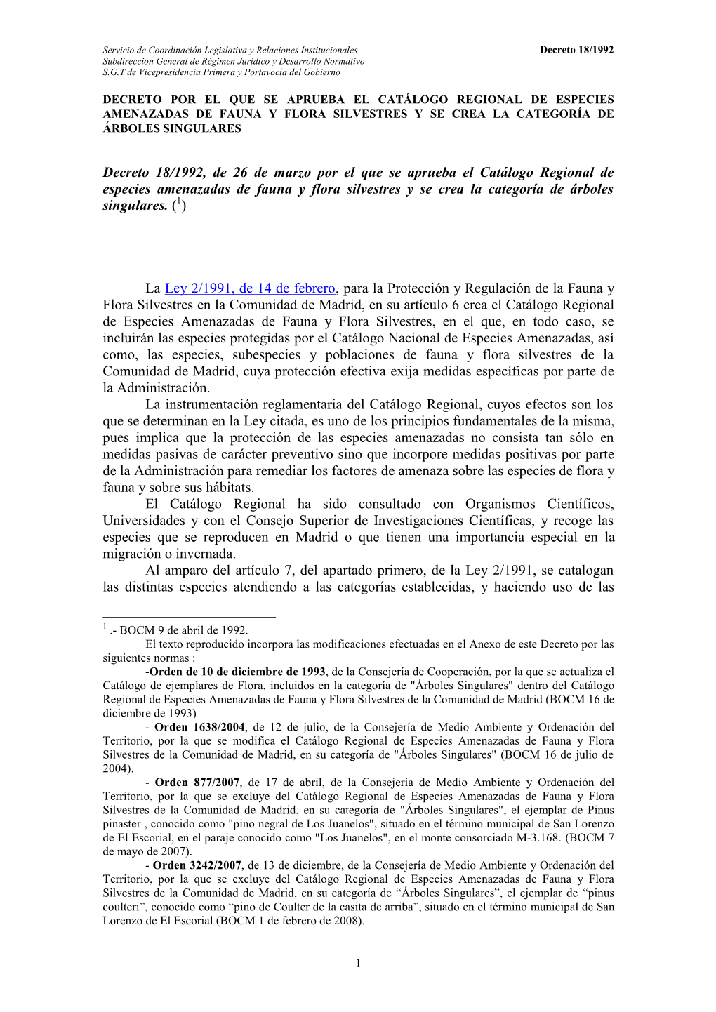 Decreto 18/1992, De 26 De Marzo Por El Que Se Aprueba El Catálogo