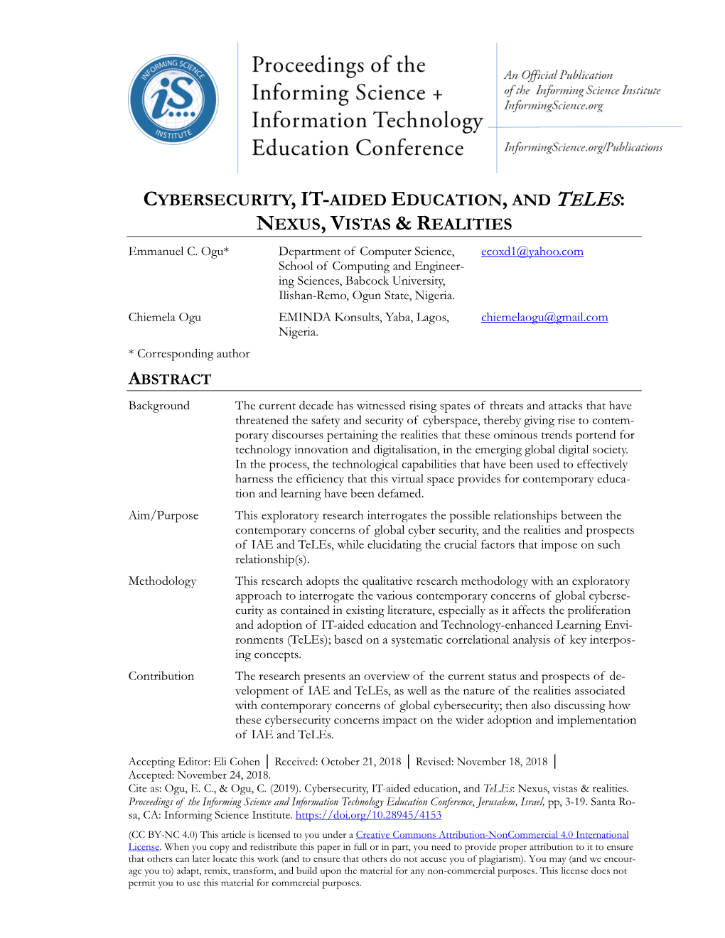 Cybersecurity, IT-Aided Education, and Teles: Nexus, Vistas & Realities