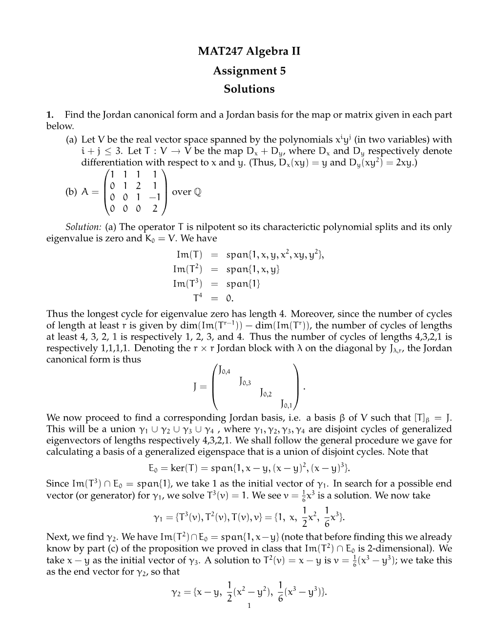 MAT247 Algebra II Assignment 5 Solutions