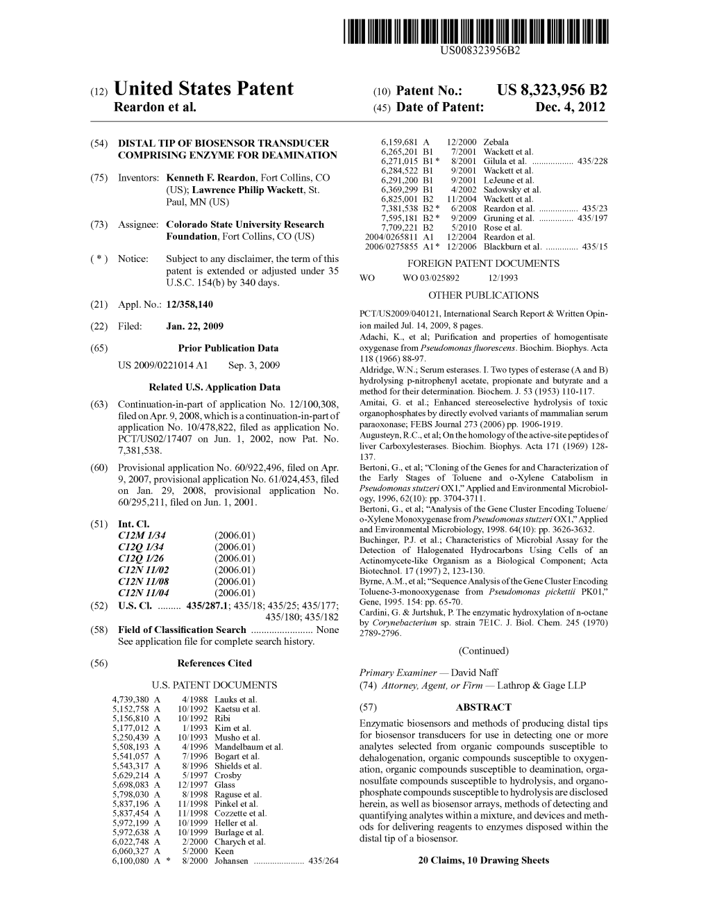 (12) United States Patent (10) Patent No.: US 8,323,956 B2 Reardon Et Al