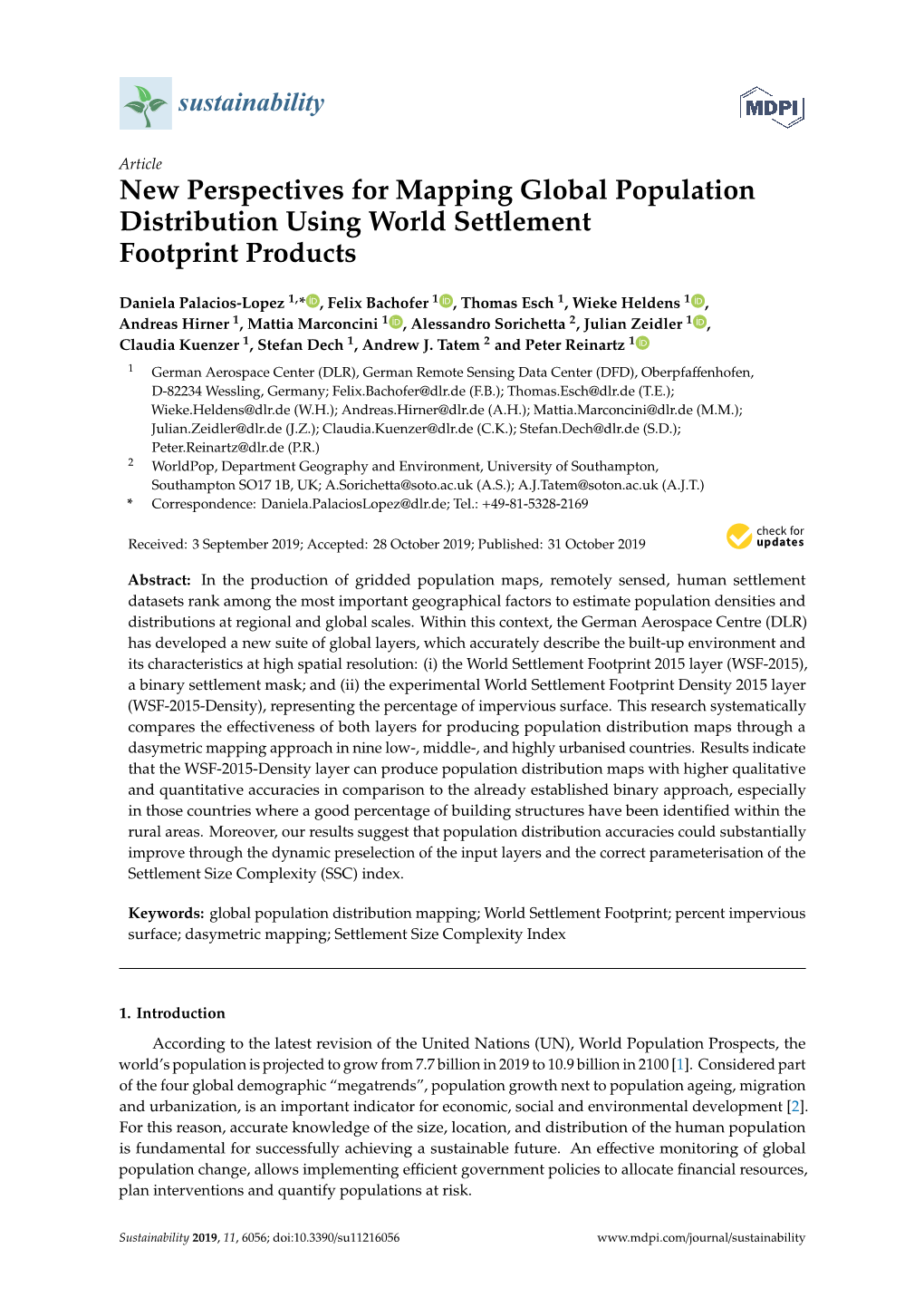 New Perspectives for Mapping Global Population Distribution Using World Settlement Footprint Products