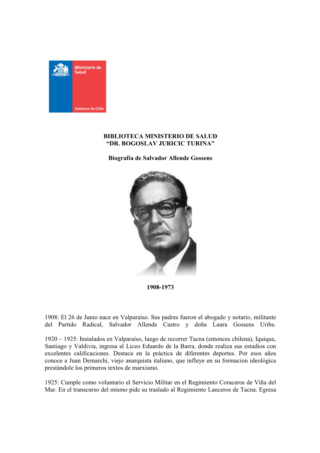 Biografía De Salvador Allende Gossens