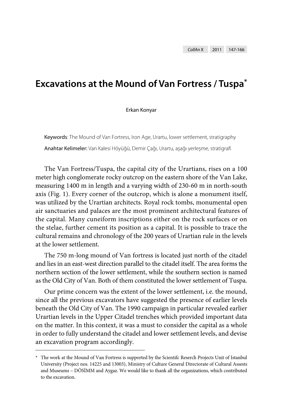 Excavations at the Mound of Van Fortress / Tuspa*