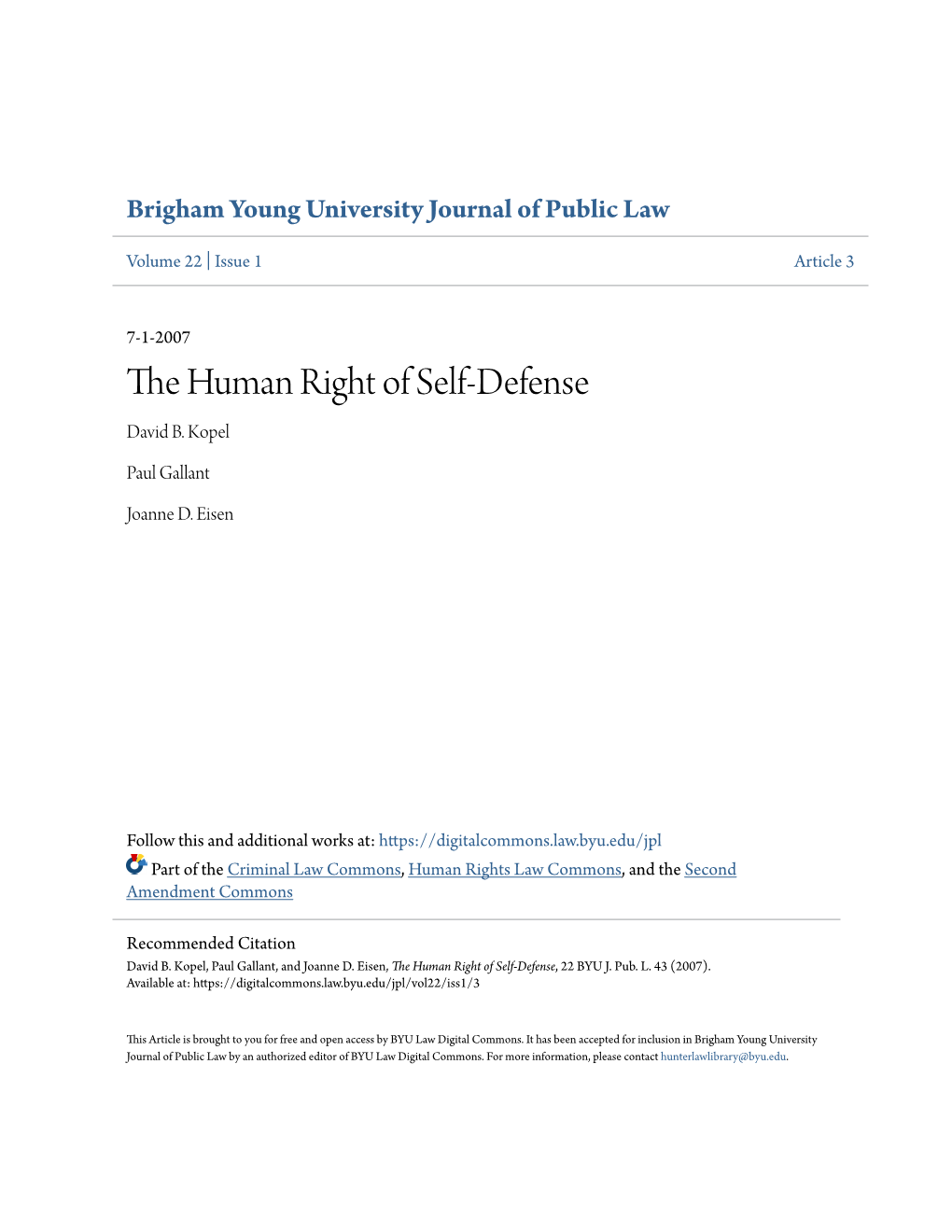 The Human Right of Self-Defense, 22 BYU J