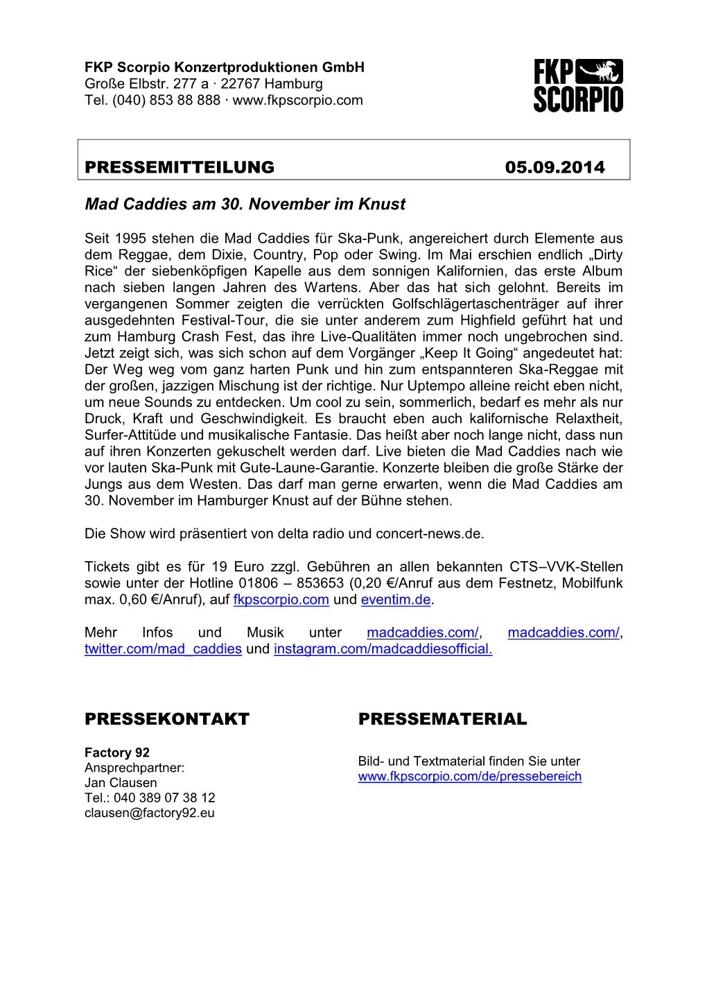 PM-MAD CADDIES-05.09.2014-PDF PRESSEMATERIAL Download