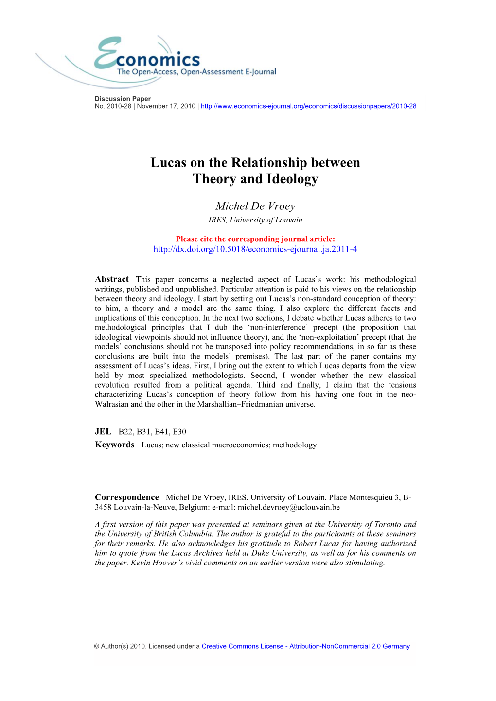 Lucas on the Relationship Between Theory and Ideology