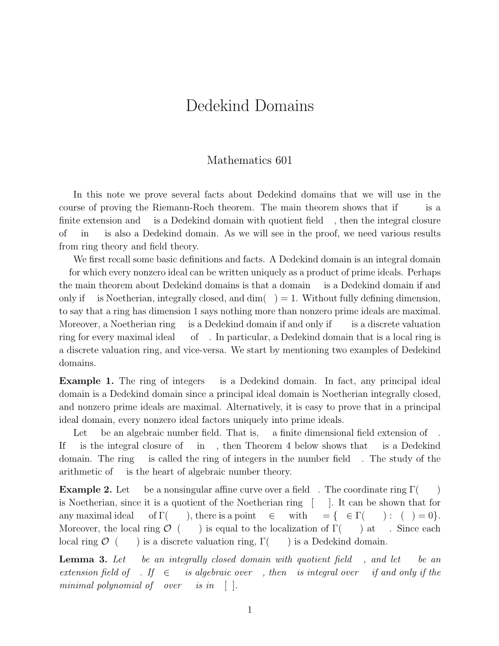 Dedekind Domains