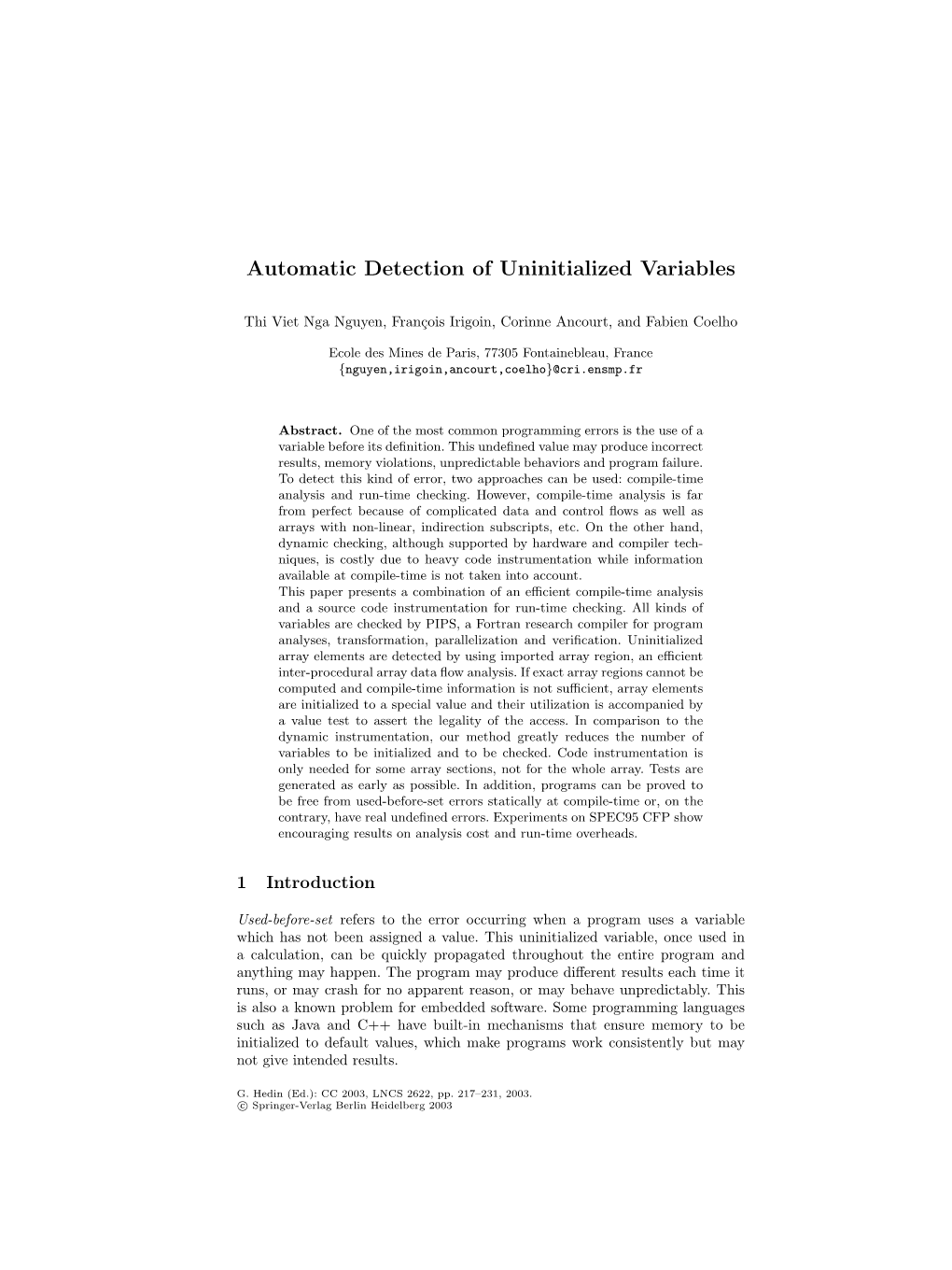 Automatic Detection of Uninitialized Variables