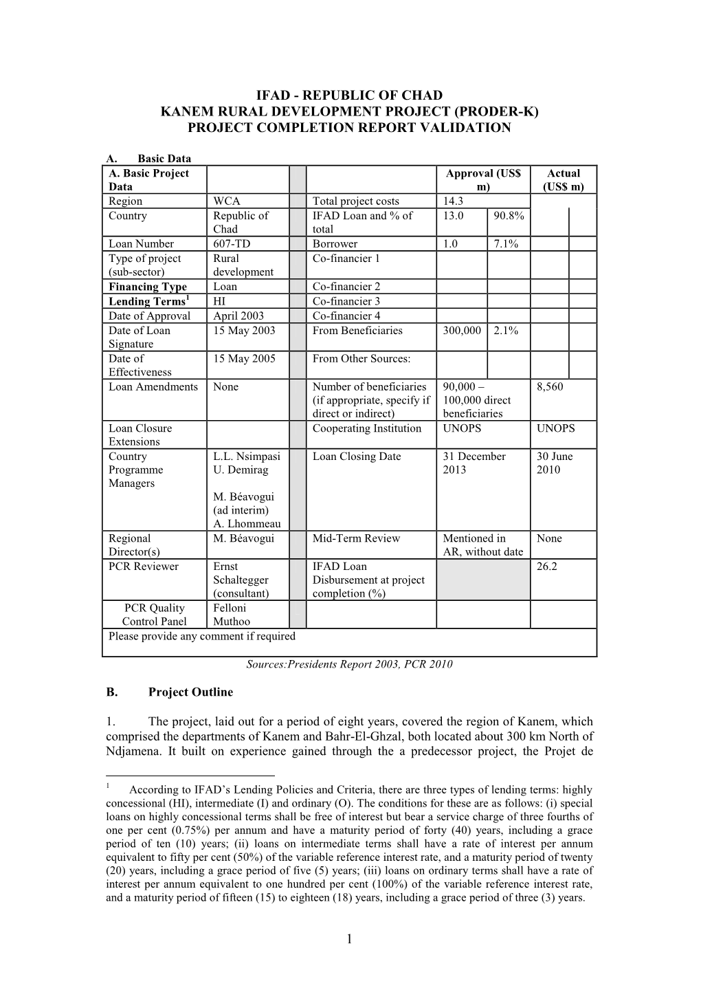 Kanem Rural Development Project (Proder-K) Project Completion Report Validation