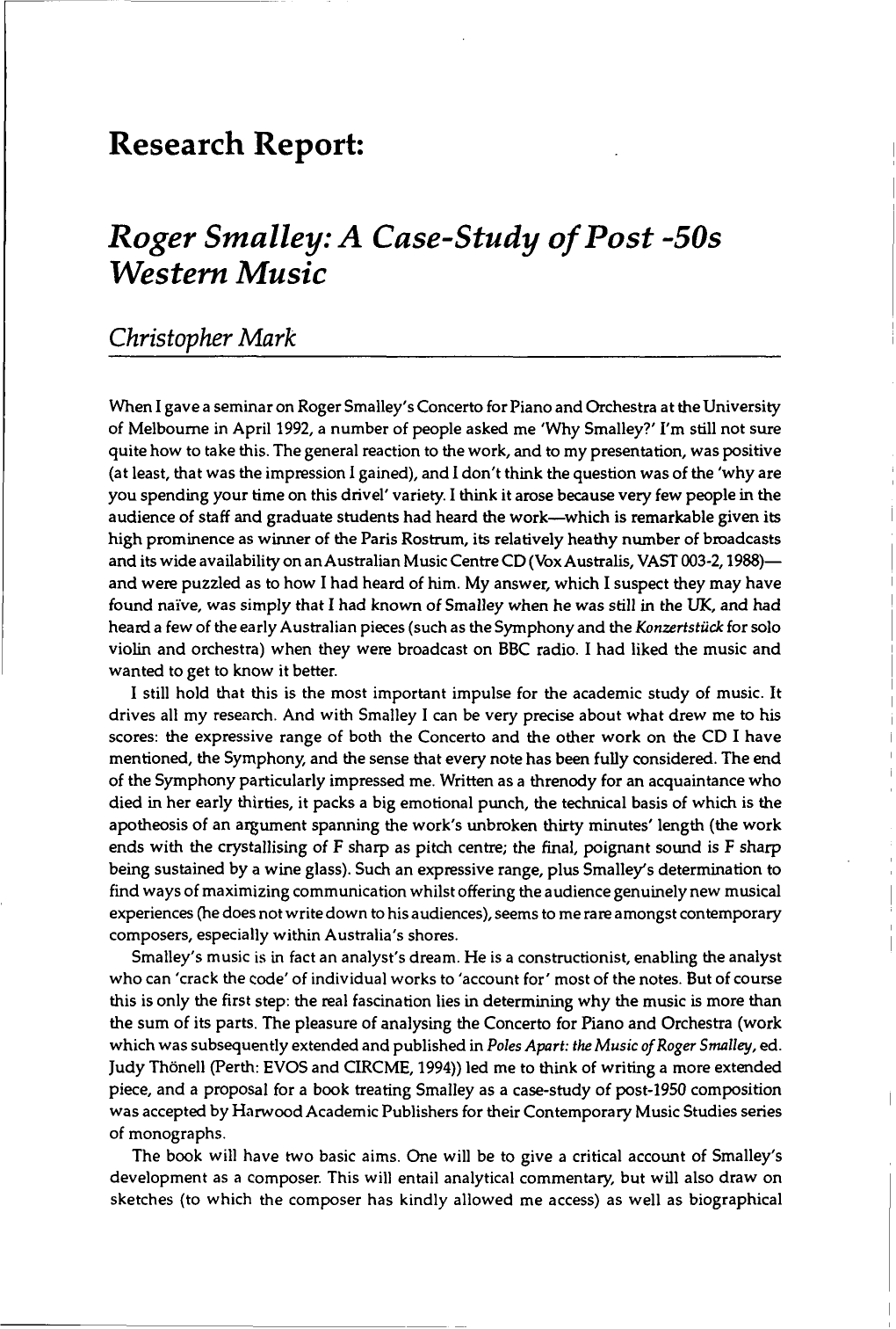 Roger Smalley: a Case-Study of Post -50S Western Music