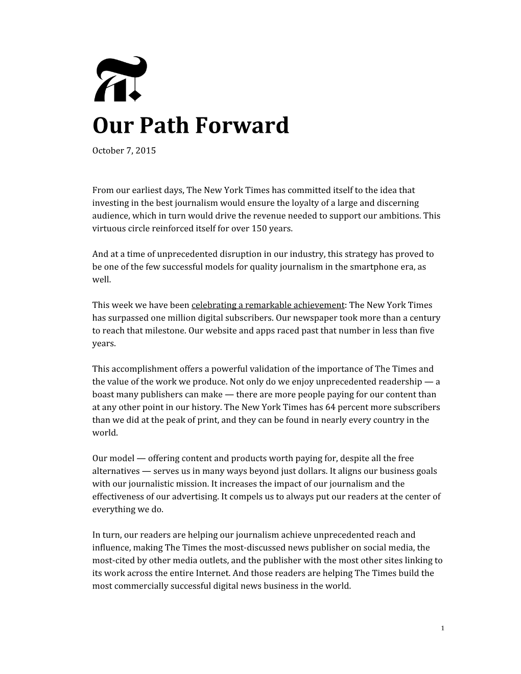 Our Path Forward October 7, 2015