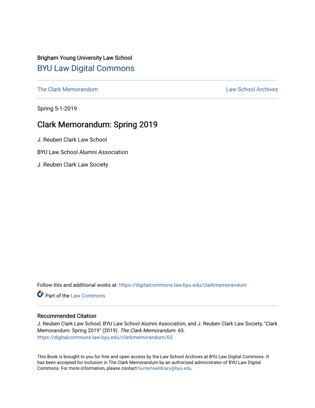 Clark Memorandum: Spring 2019