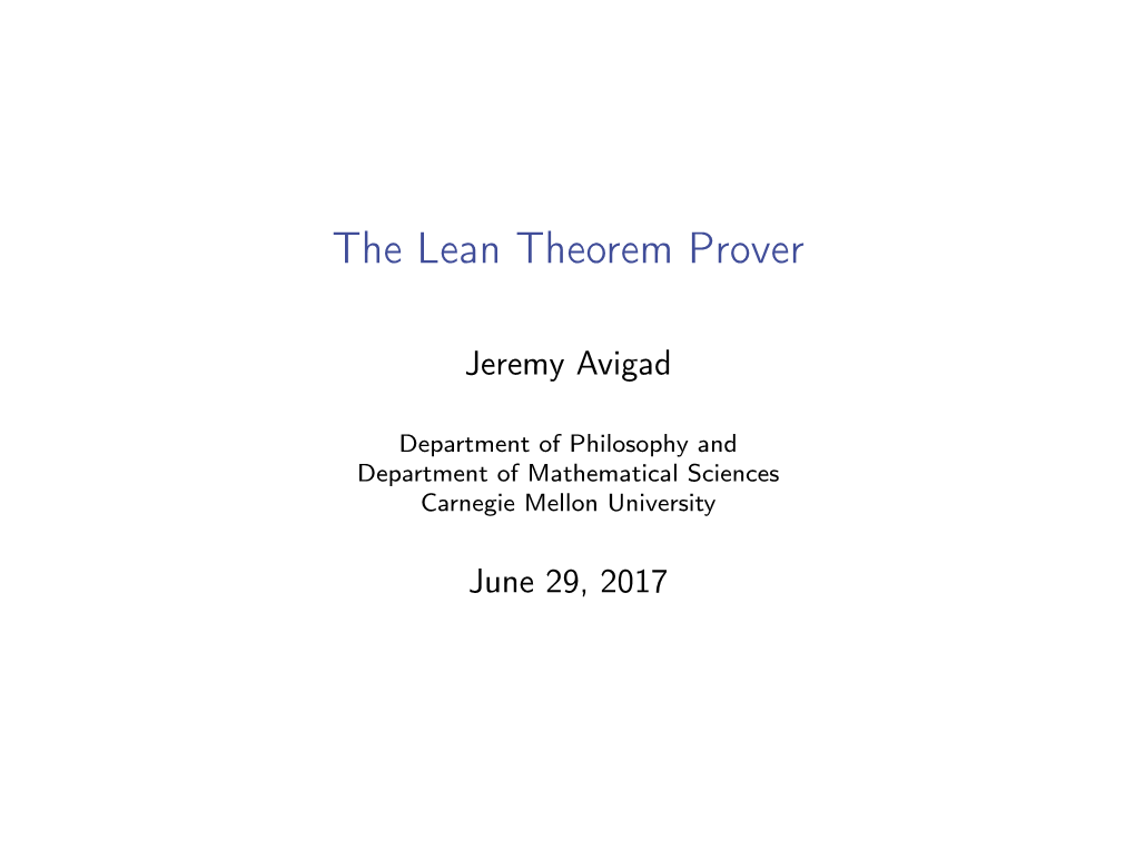 The Lean Theorem Prover