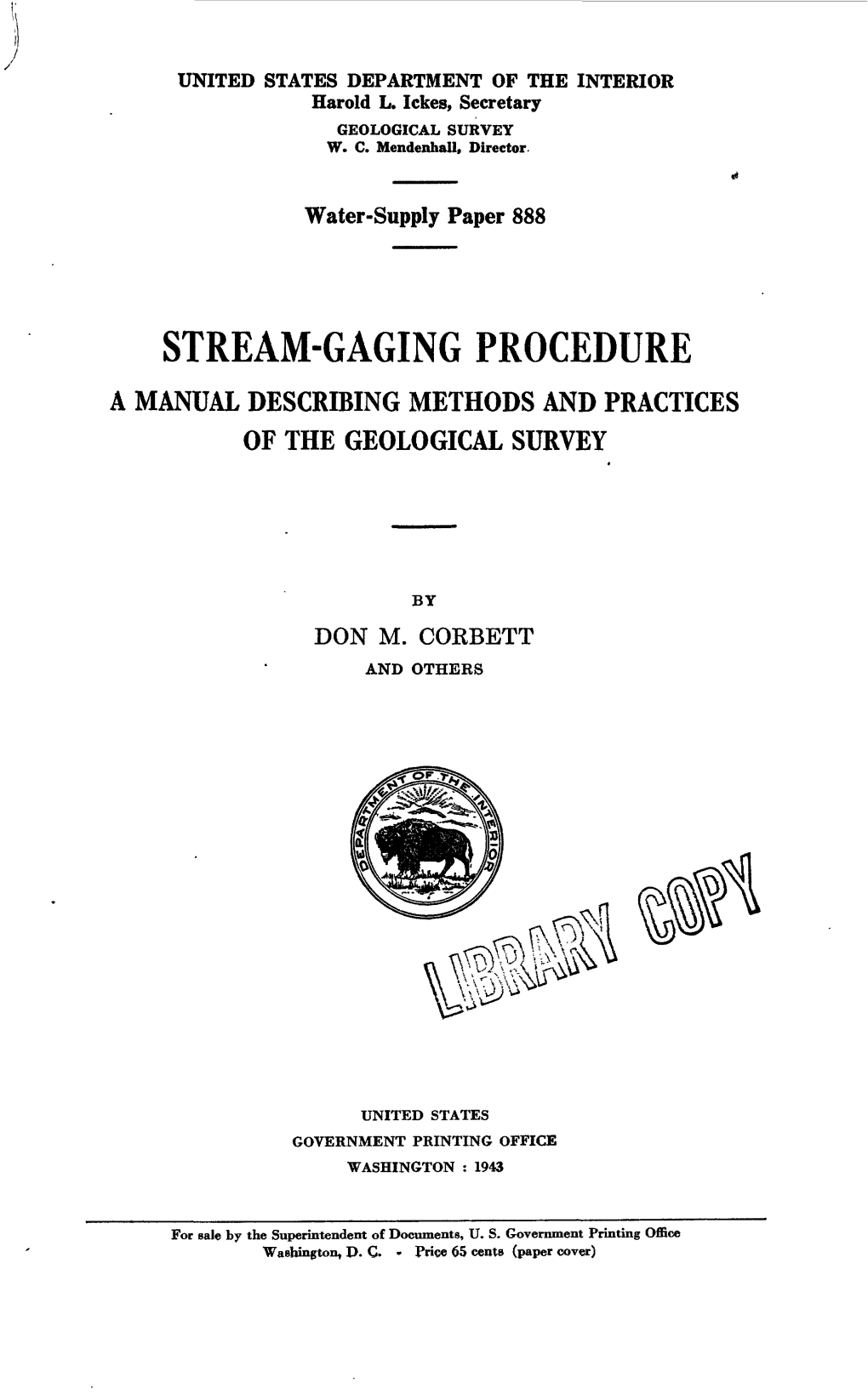 Stream-Gaging Procedure a Manual Describing Methods and Practices of the Geological Survey