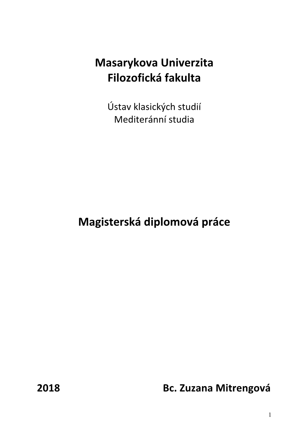 Masarykova Univerzita Filozofická Fakulta Magisterská Diplomová Práce