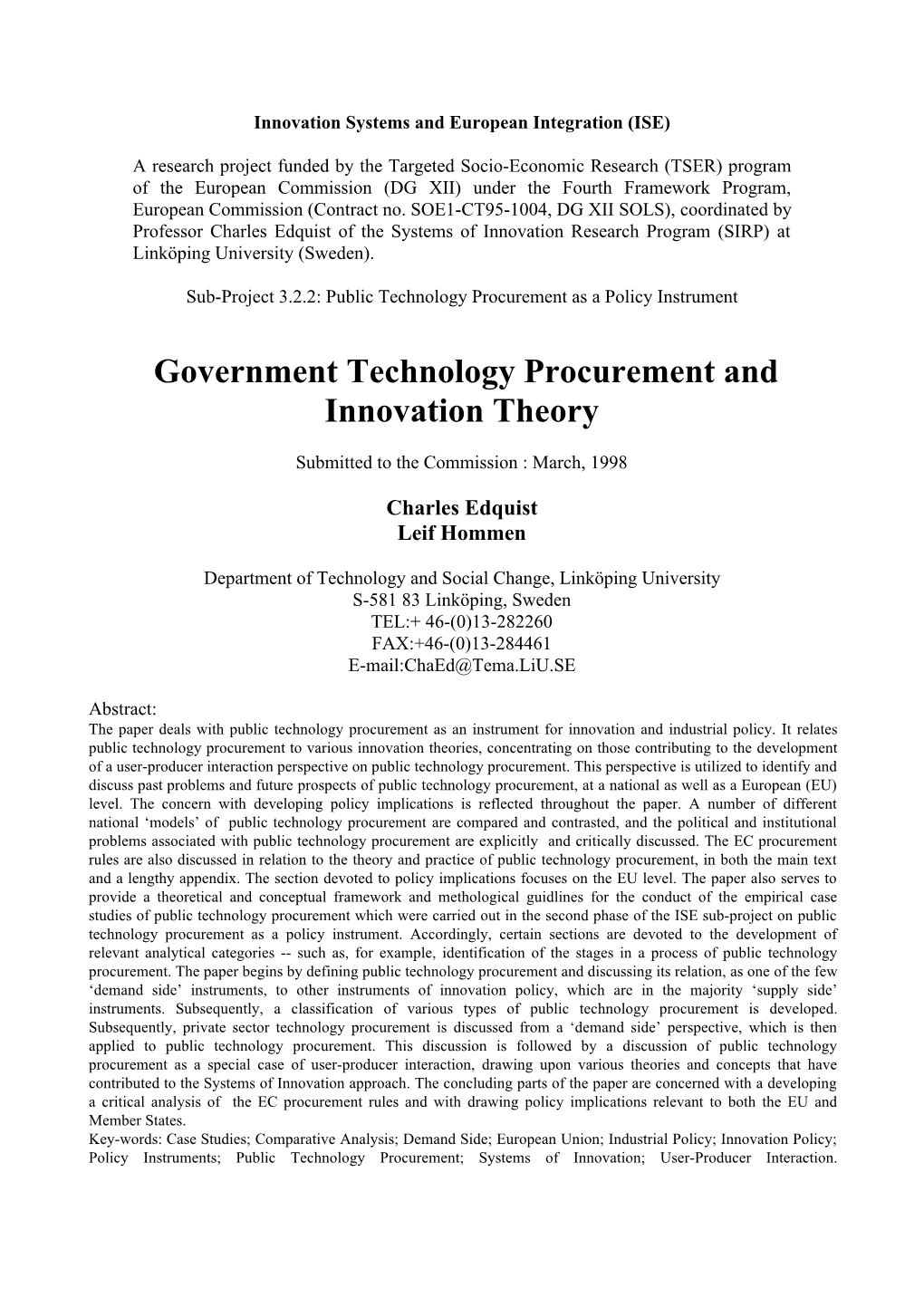 Government Technology Procurement and Innovation Theory