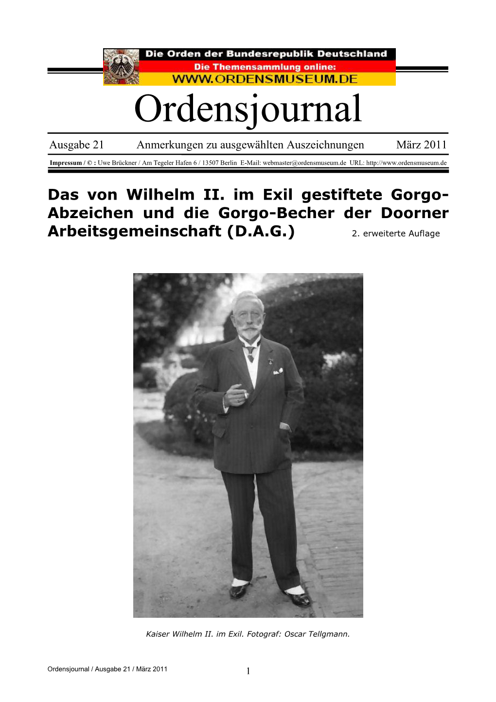 Ordensjournal Ausgabe 21 Anmerkungen Zu Ausgewählten Auszeichnungen März 2011