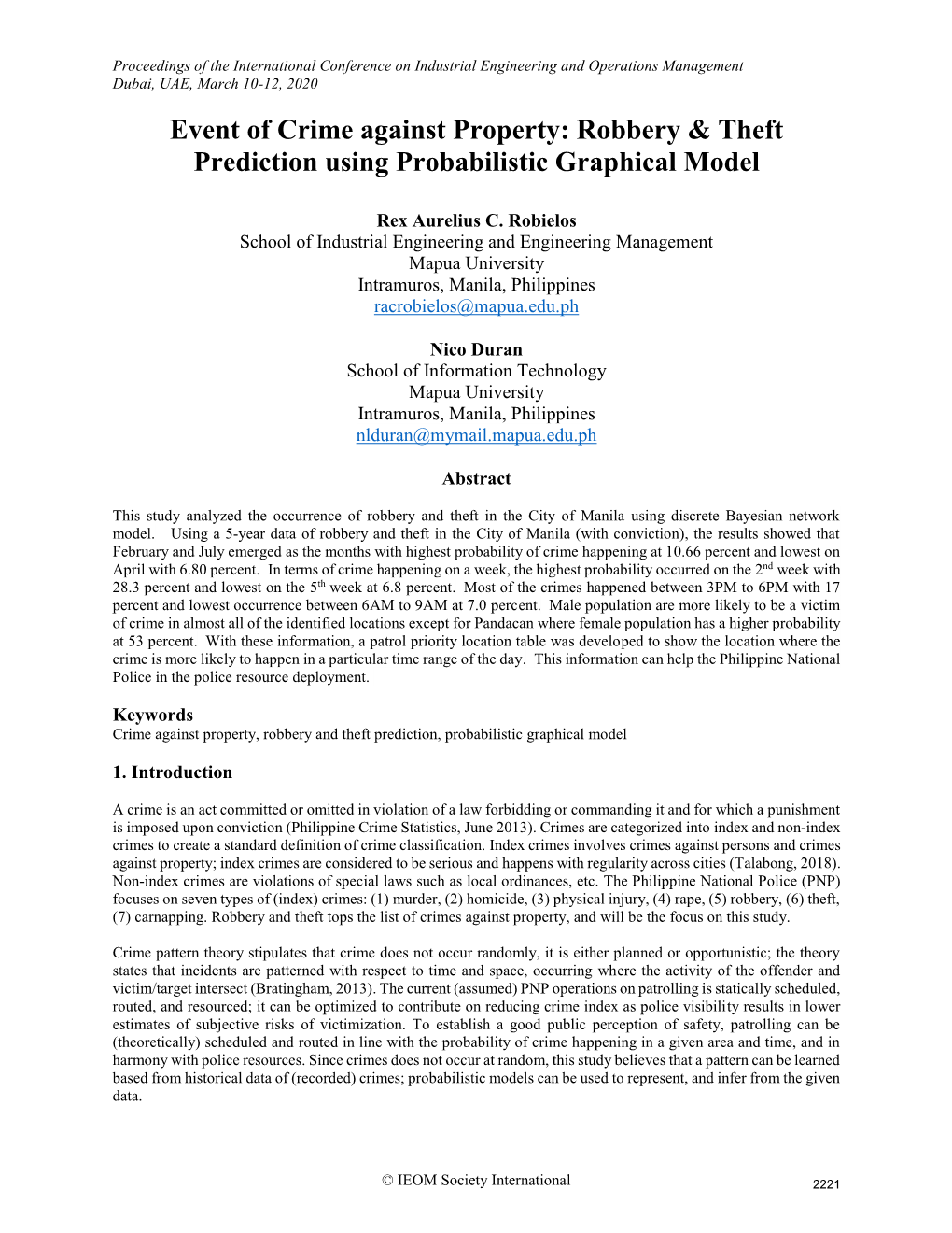 Robbery & Theft Prediction Using Probabilistic Graphical Model