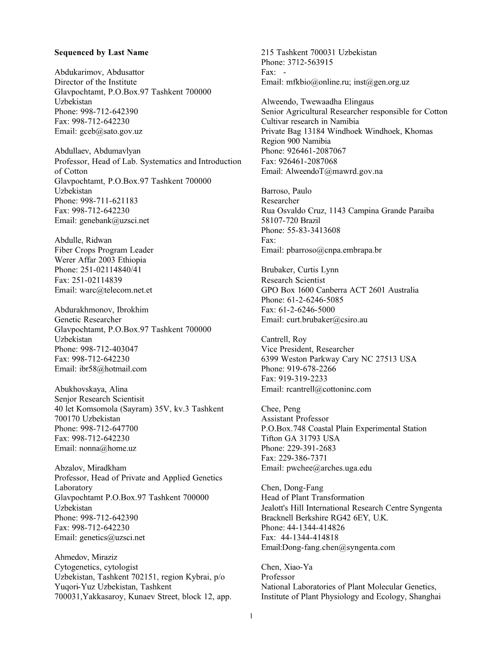 List of Workshop Participants