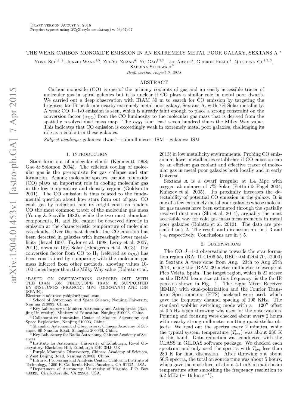 Arxiv:1504.01453V1 [Astro-Ph.GA] 7 Apr 2015 Ences