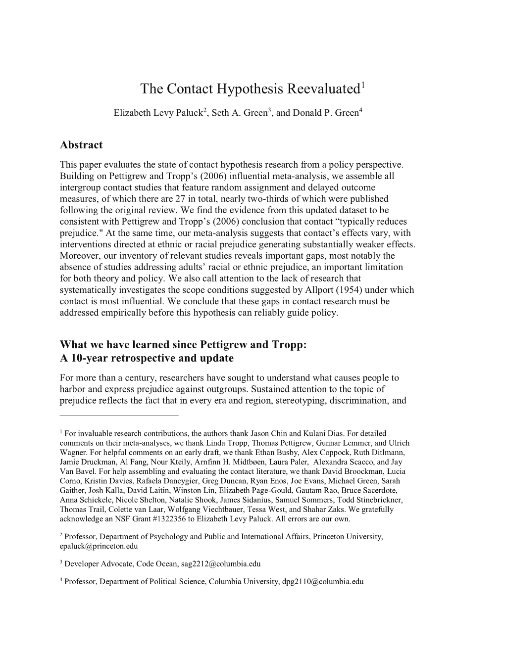 The Contact Hypothesis Reevaluated1