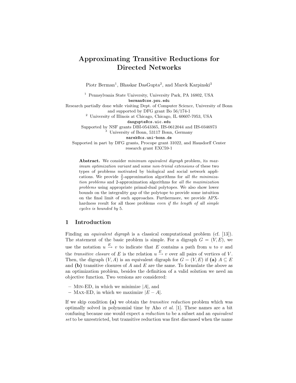 Approximating Transitive Reductions for Directed Networks