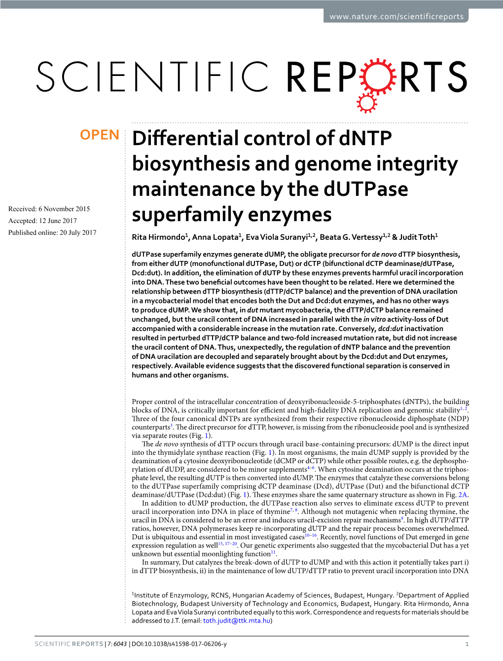 Differential Control of Dntp Biosynthesis and Genome Integrity