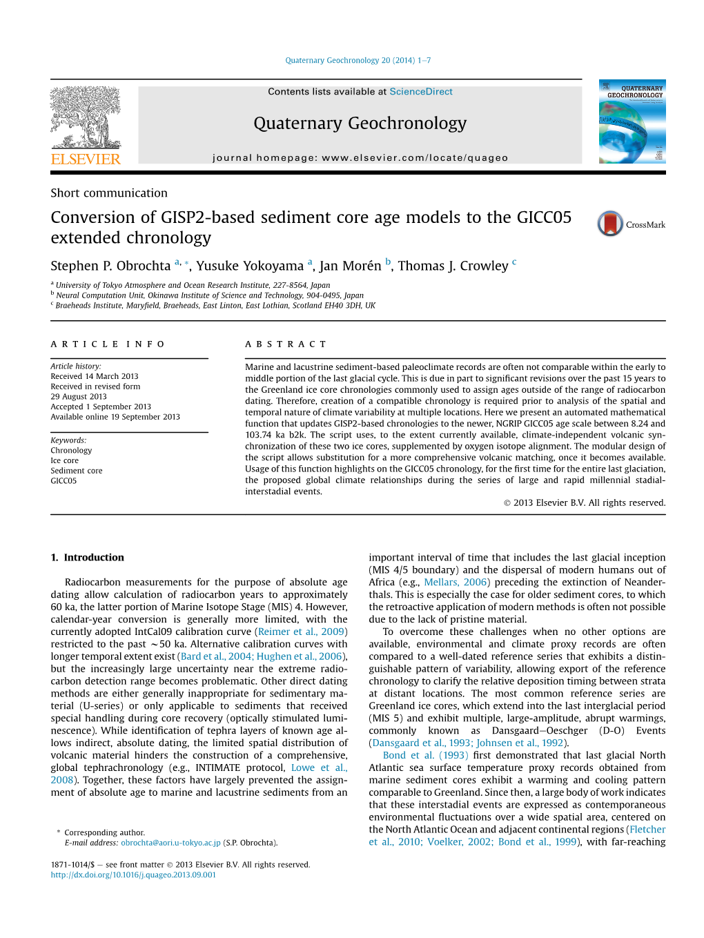 Conversion of GISP2-Based Sediment Core Age Models to the GICC05 Extended Chronology