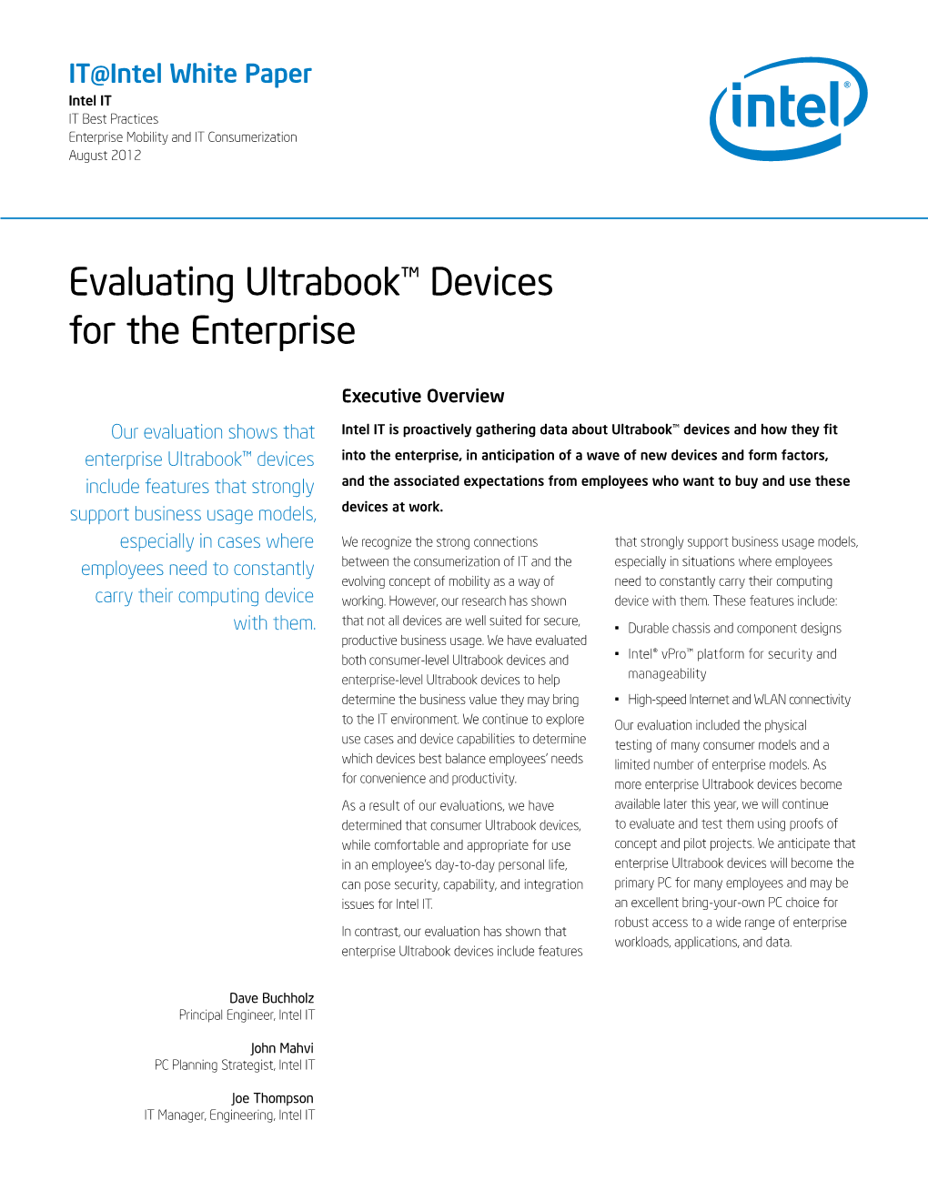 Evaluating Ultrabook™ Devices for the Enterprise