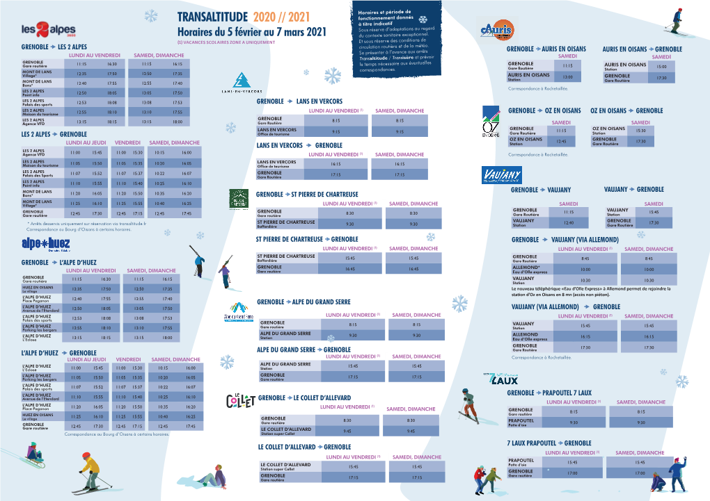 TRANSALTITUDE Horaires Du 5 Février Au 7 Mars 2021