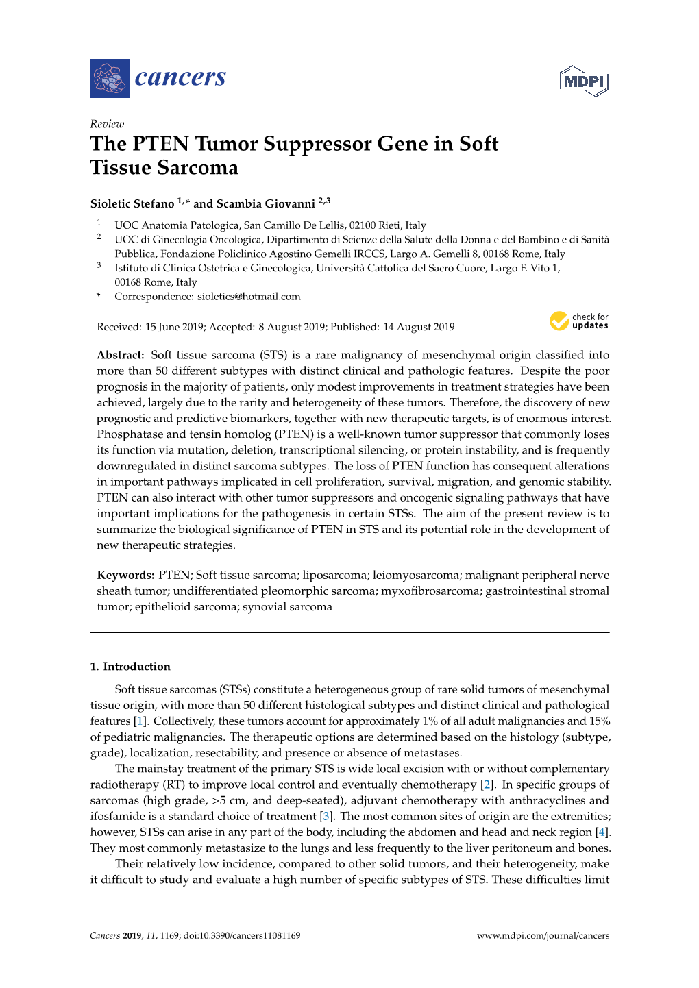 The PTEN Tumor Suppressor Gene in Soft Tissue Sarcoma