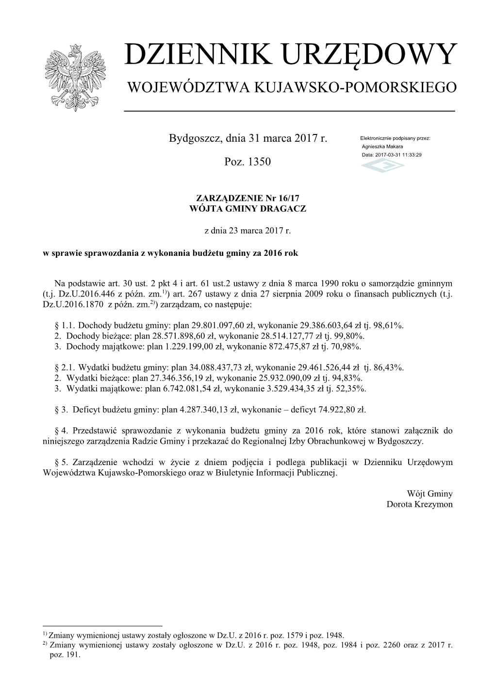 Zarządzenie Nr 16/17 Z Dnia 23 Marca 2017 R