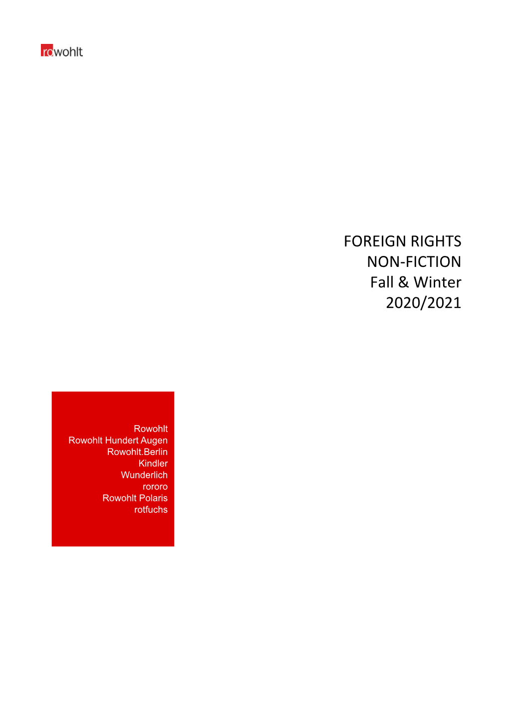 FOREIGN RIGHTS NON-FICTION Fall & Winter 2020/2021