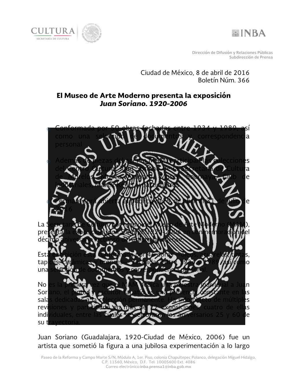 El Museo De Arte Moderno Presenta La Exposición Juan Soriano. 1920-2006