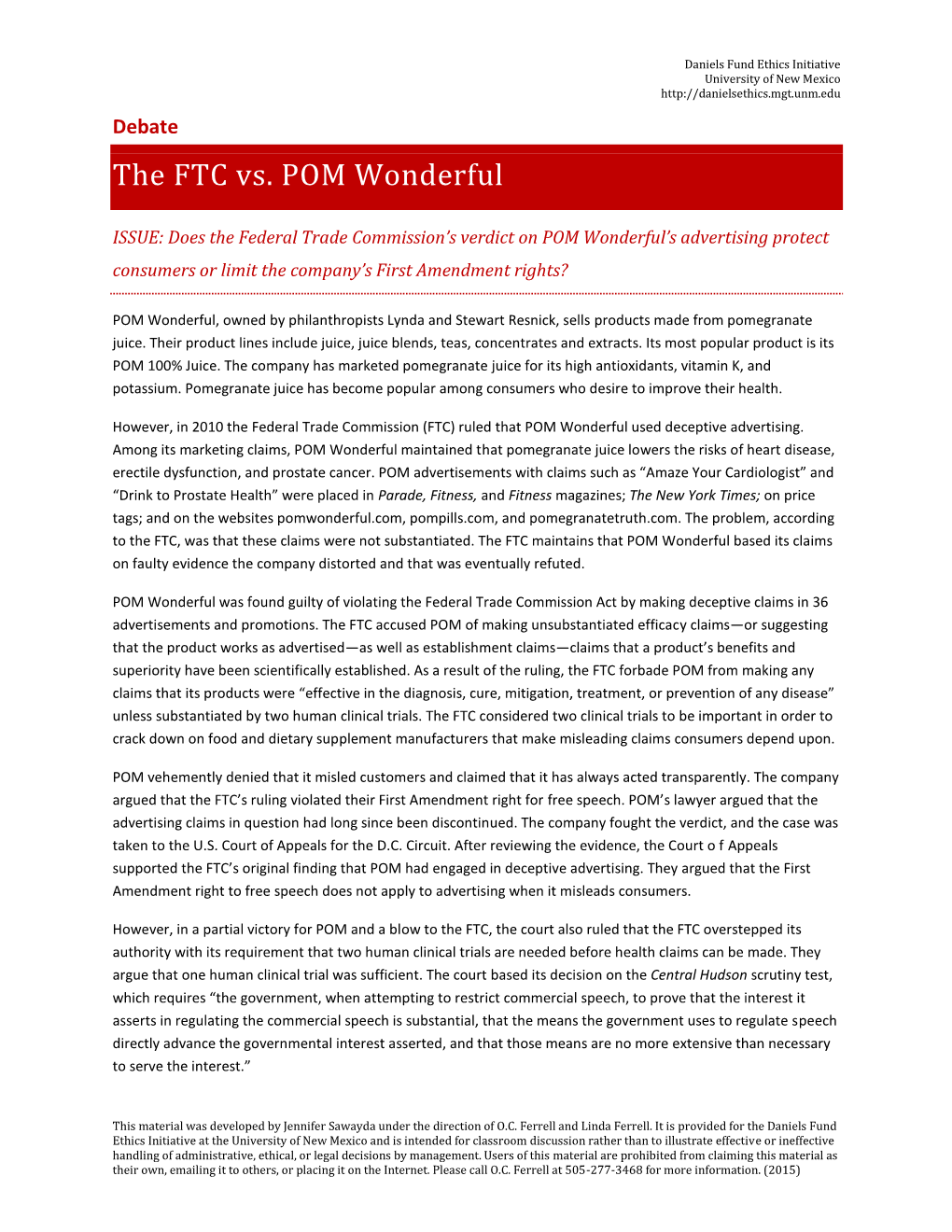 The FTC Vs. POM Wonderful