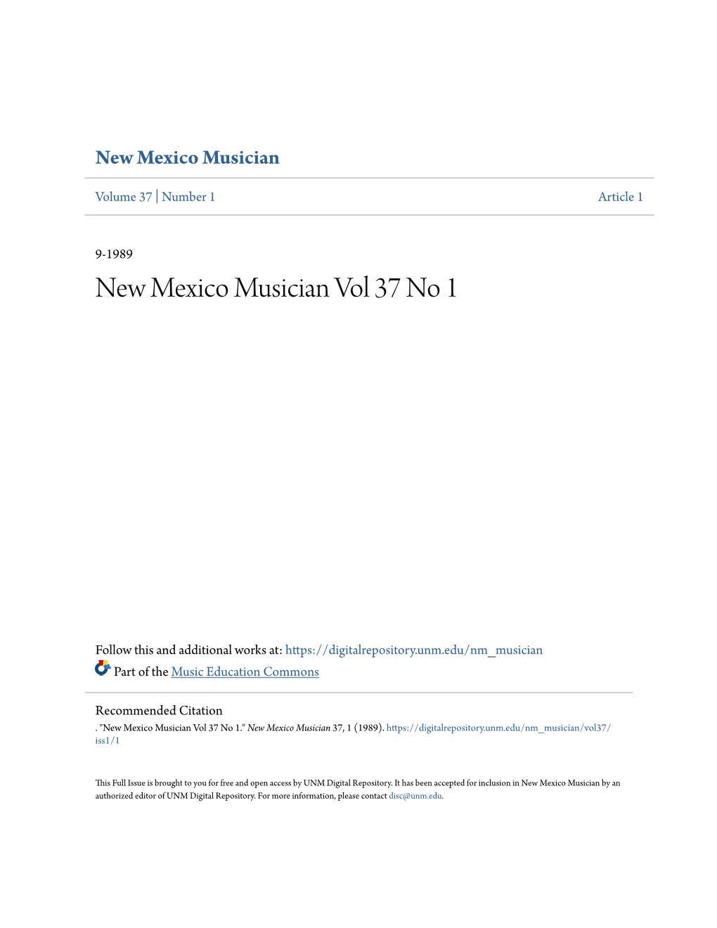 New Mexico Musician Vol 37 No 1
