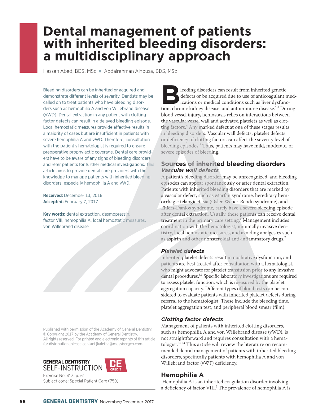 Dental Management of Patients with Inherited Bleeding Disorders: a Multidisciplinary Approach