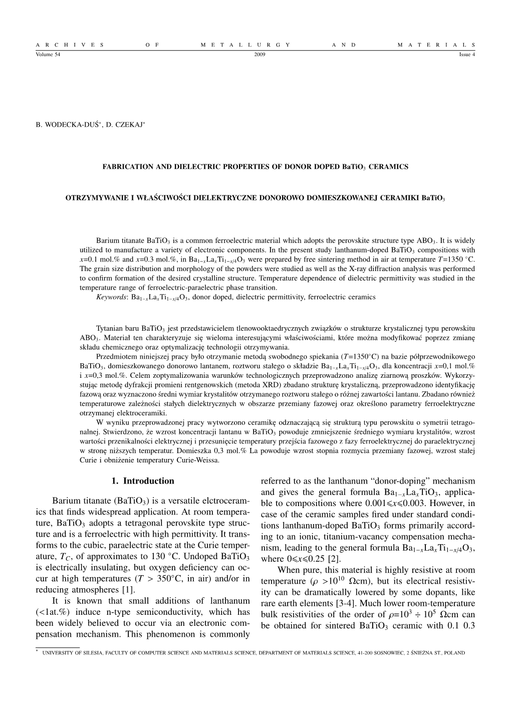 1. Introduction Barium Titanate (Batio3) Is a Versatile Elctroceram