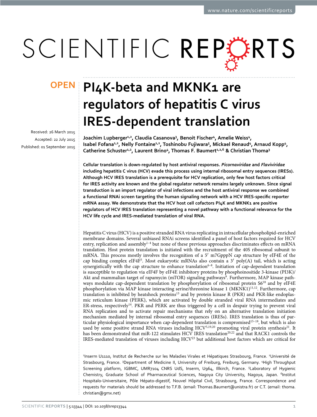 PI4K-Beta and MKNK1 Are Regulators of Hepatitis C Virus