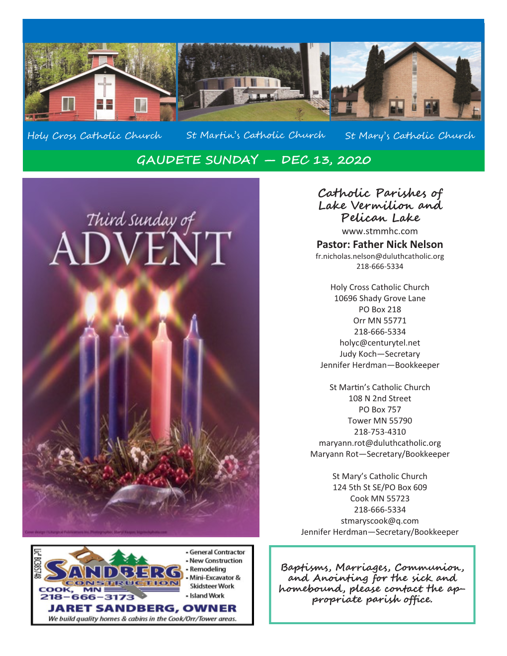 GAUDETE SUNDAY — DEC 13, 2020 Catholic Parishes of Lake