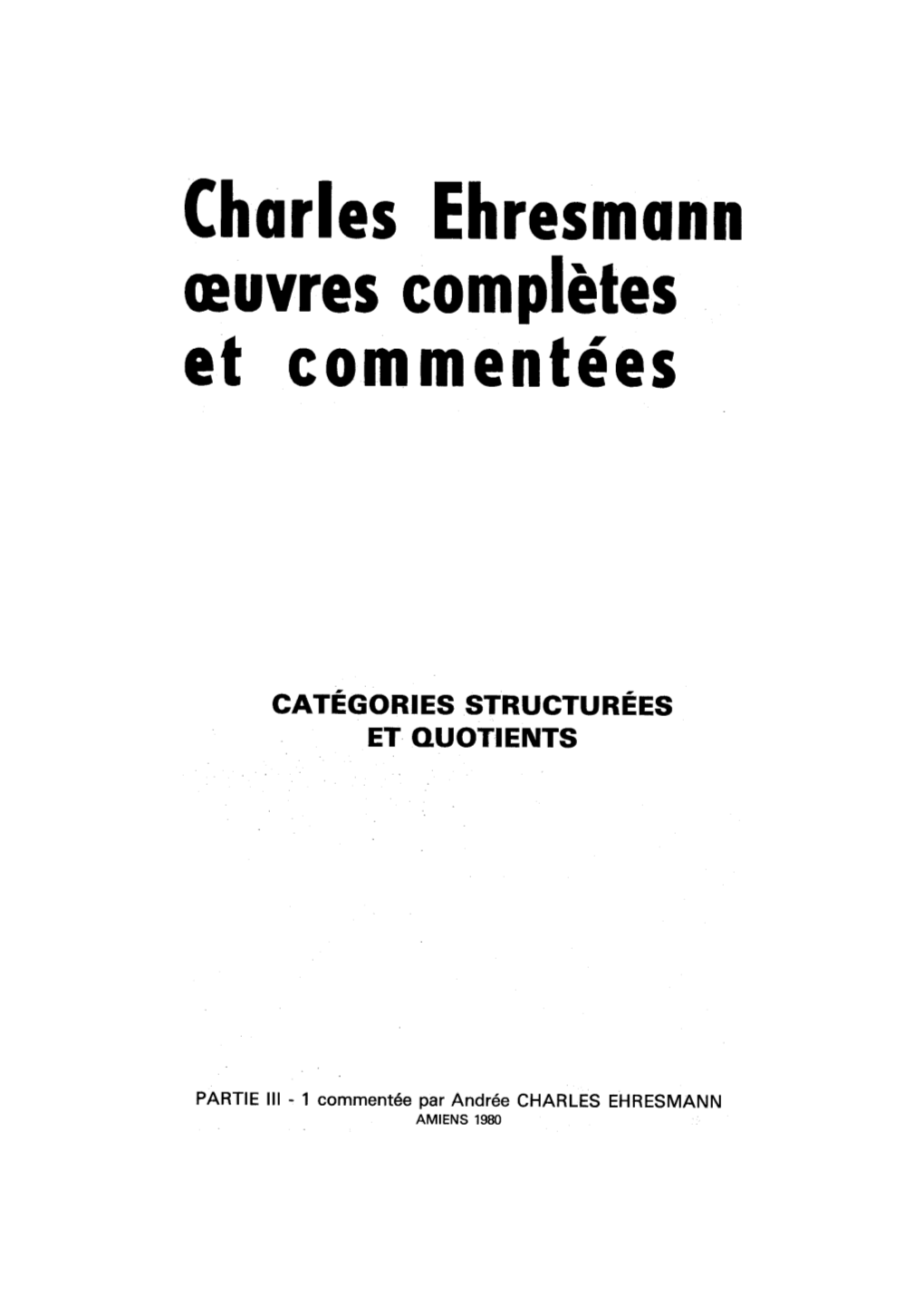 Charles Ehresmann Et Commentées