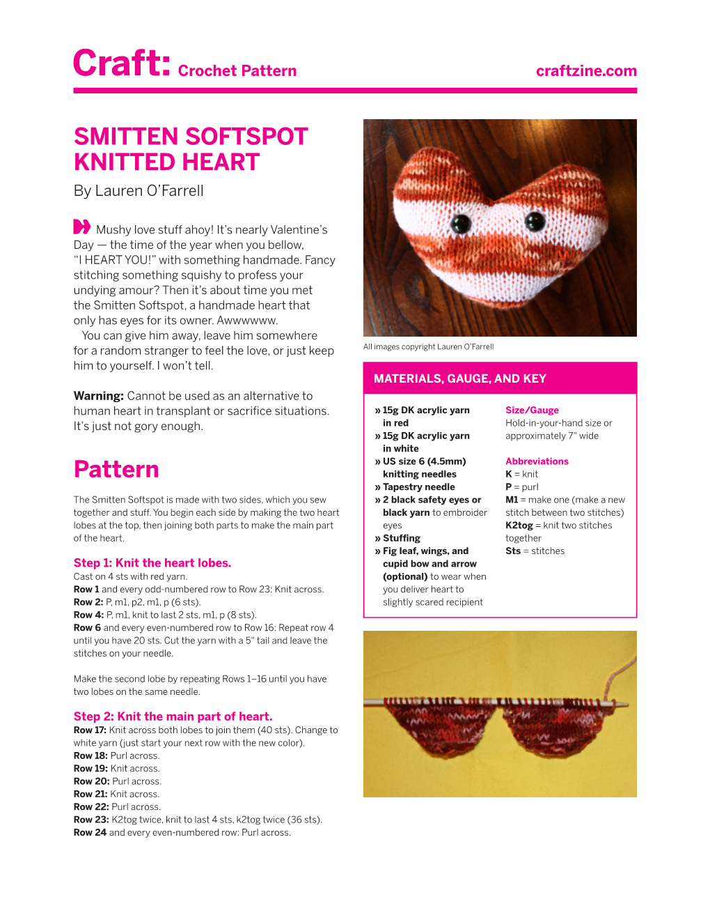 SMITTEN SOFTSPOT KNITTED HEART Pattern