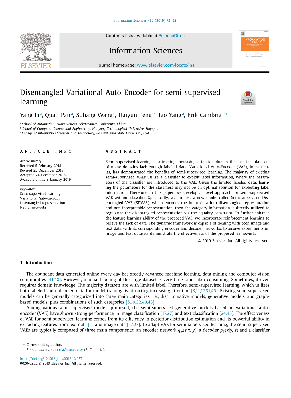 Disentangled Variational Auto-Encoder for Semi-Supervised Learning