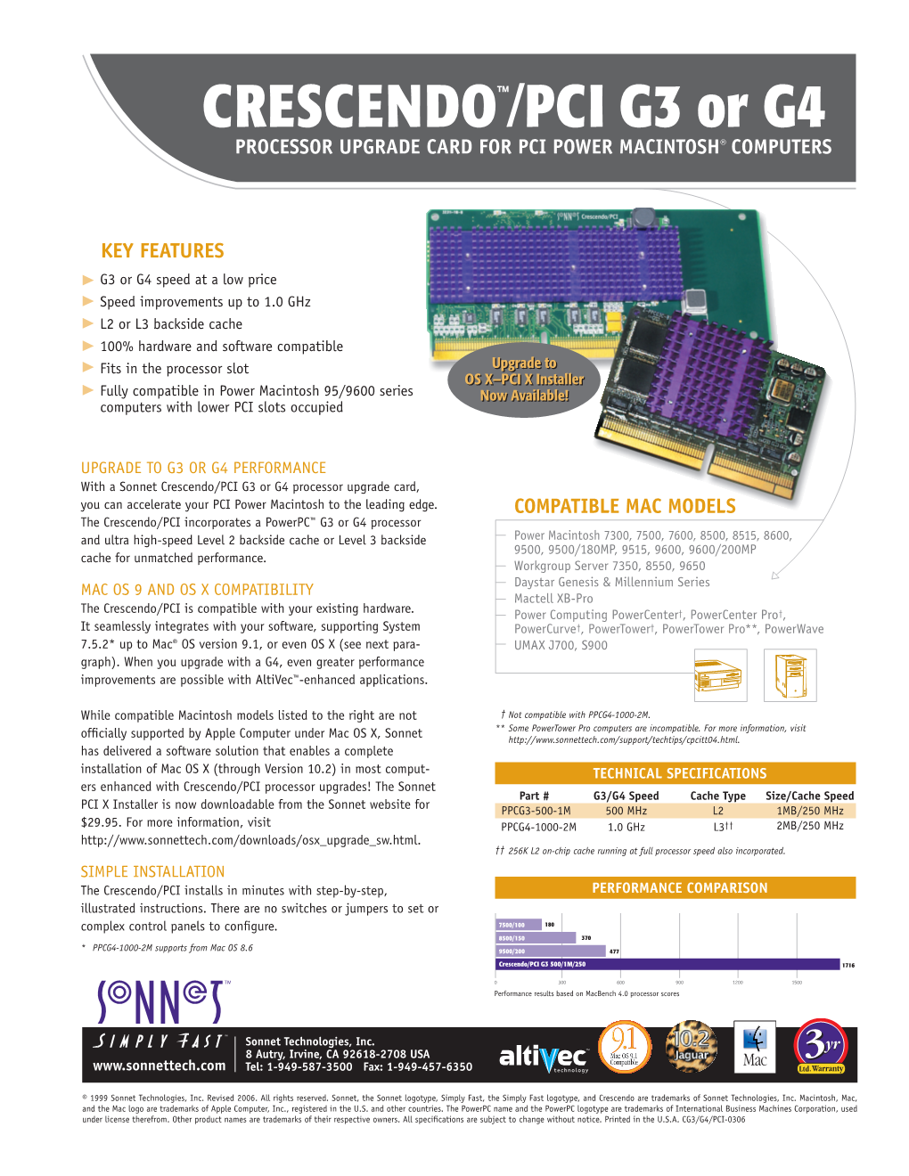 CRESCENDO™/PCI G3 Or G4 PROCESSOR UPGRADE CARD for PCI POWER MACINTOSH® COMPUTERS